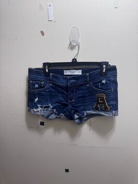 Abercrombie & Fitch Dark Blue Denim Cutoff Shorts with A Patch
